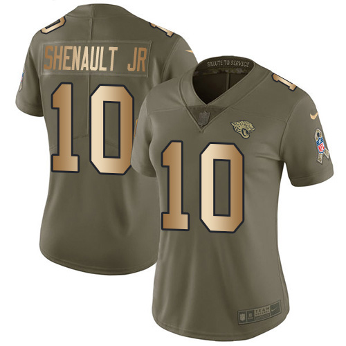 Nike Jacksonville Jaguars #10 Laviska Shenault Jr. Olive Gold Women Stitched NFL Limited 2017 Salute To Service Jersey->women nfl jersey->Women Jersey